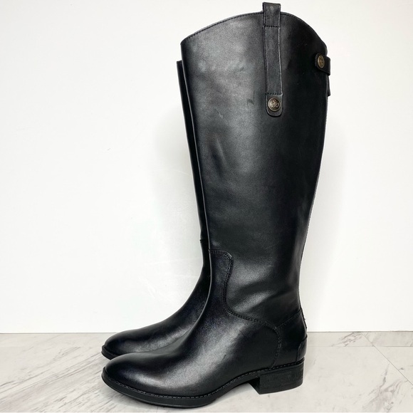 New! Sam Edelman Penny Black Leather Wide Calf Riding Boot 6M - Picture 1 of 12